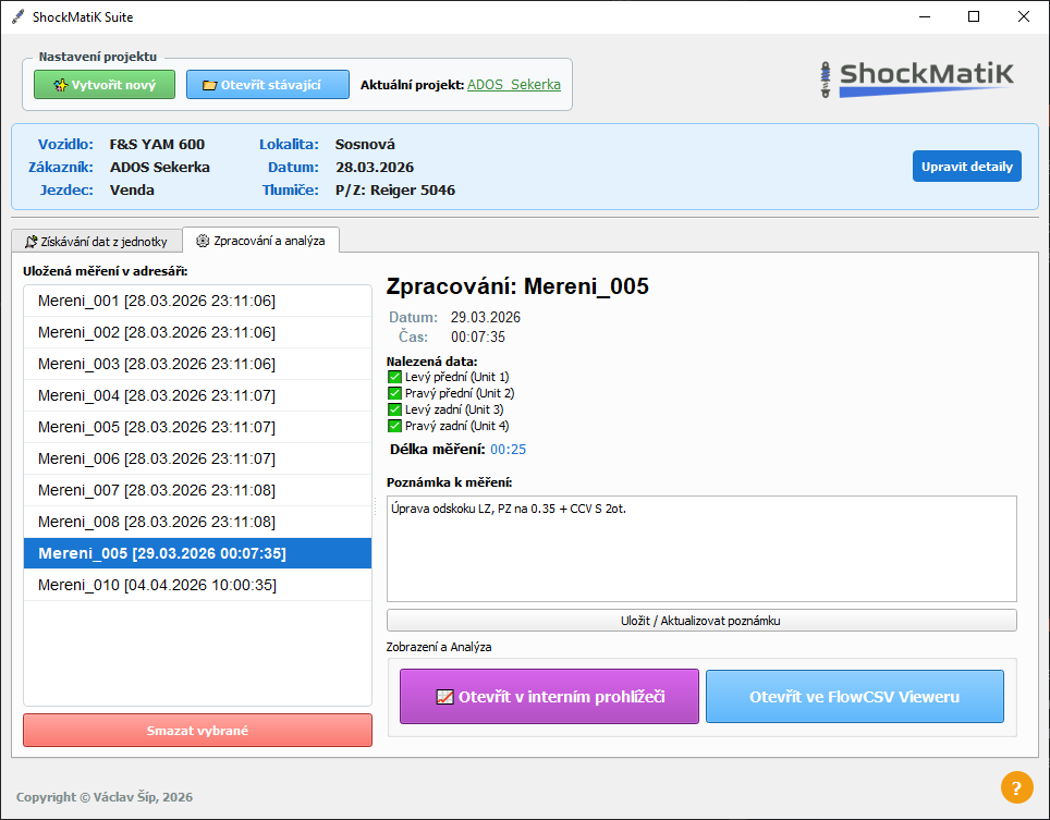 Zpracování a export dat